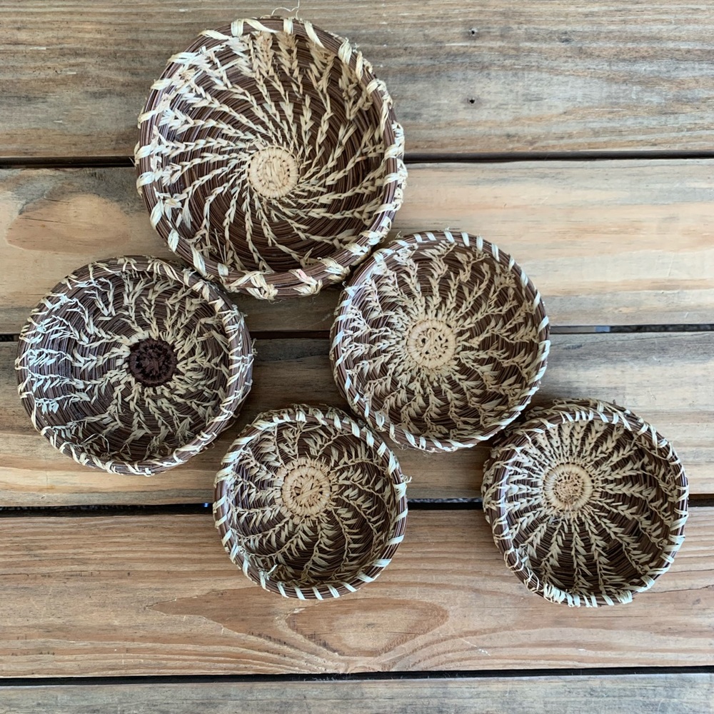 Vintage Pine Needle Baskets Lot - 5 Piece Set